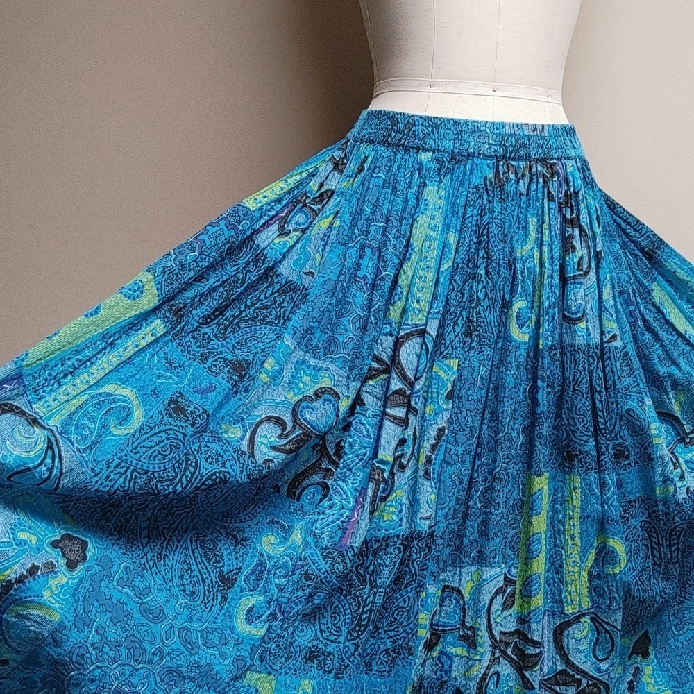 SUDHA Cotton Full Skirt Elastic Waist in Blue Size M - Picture 1 of 13